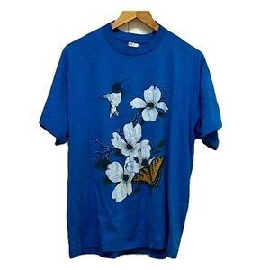 Vintage Fruit of the Loom 80s single stitch tee shirt, blue, XL